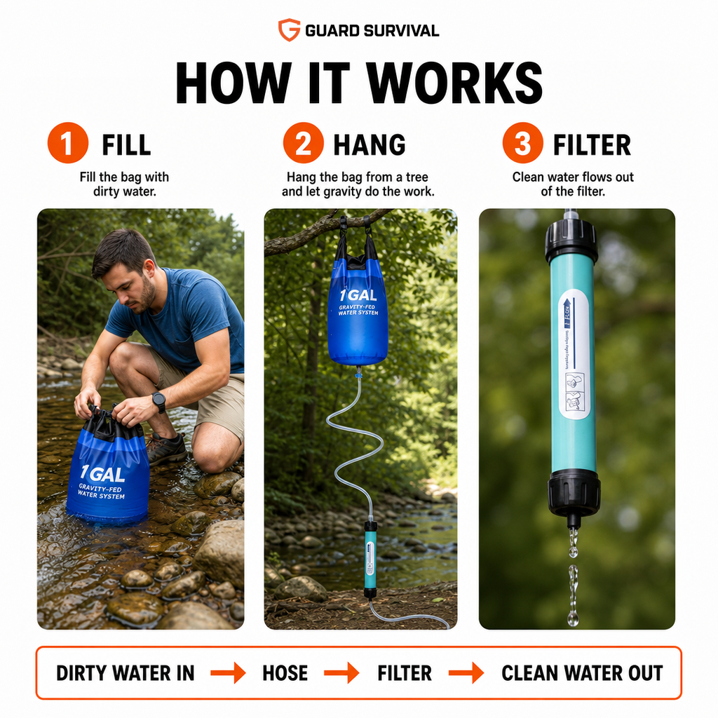 AQUA-GS1 Portable Gravity Water Filtration System – Emergency & Outdoor Survival Kit
